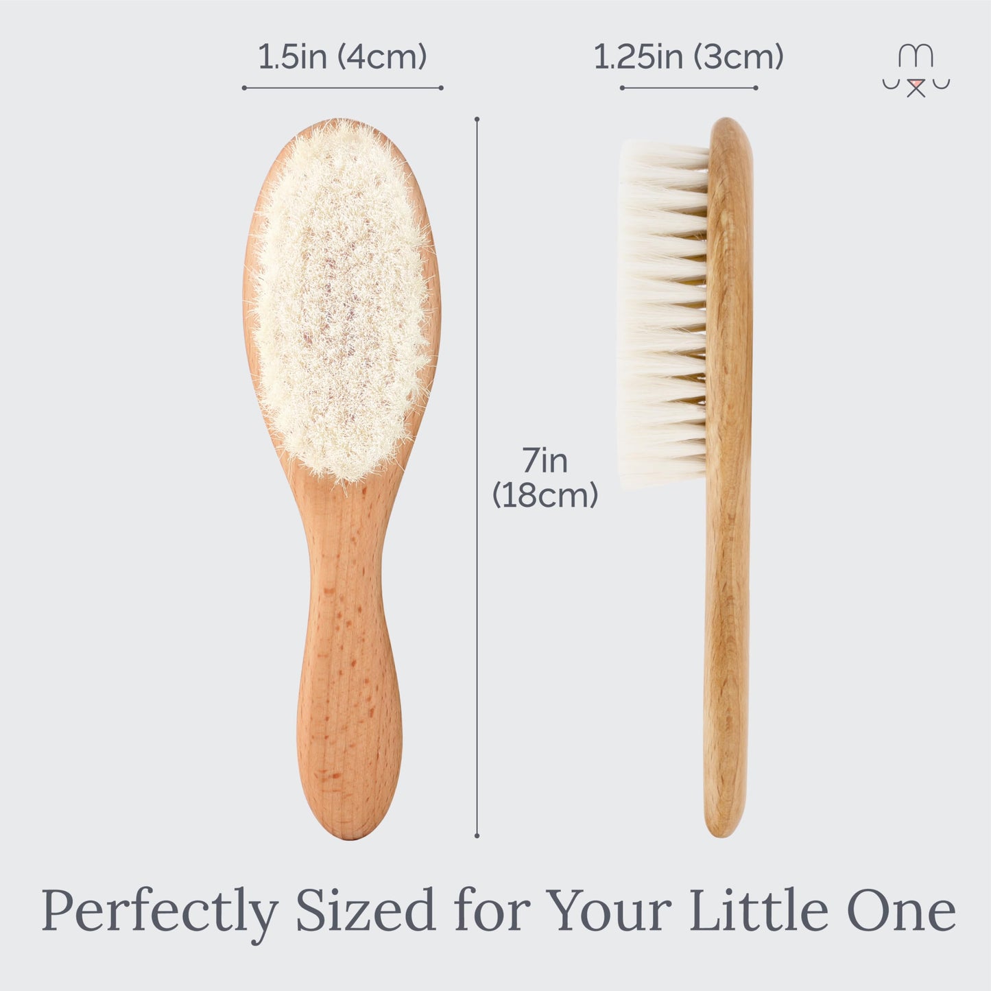 Natemia Soft Bristle Baby Hair Brush Set - 2 Pack Wooden Brushes for Newborns, Toddlers, and Baby Registry Gift