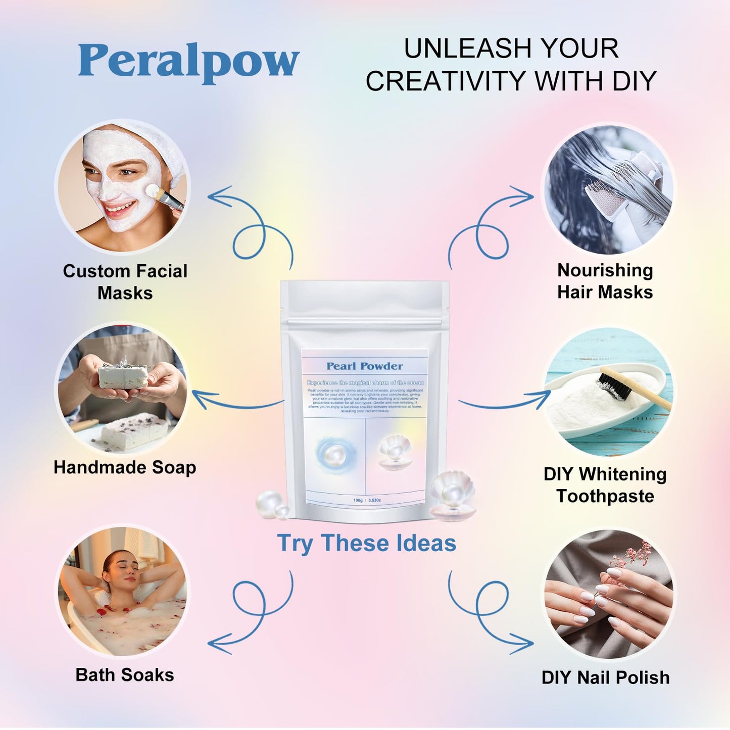Peralpow Pearl Powder Organic, 100% Natural DIY Skincare - Brightens, Whitens Skin, Anti-Aging, Firms Skin, Minimizes Pores, Hydrates, Antioxidant, Enhances Elasticity, Soothes, 100g (3.52oz)