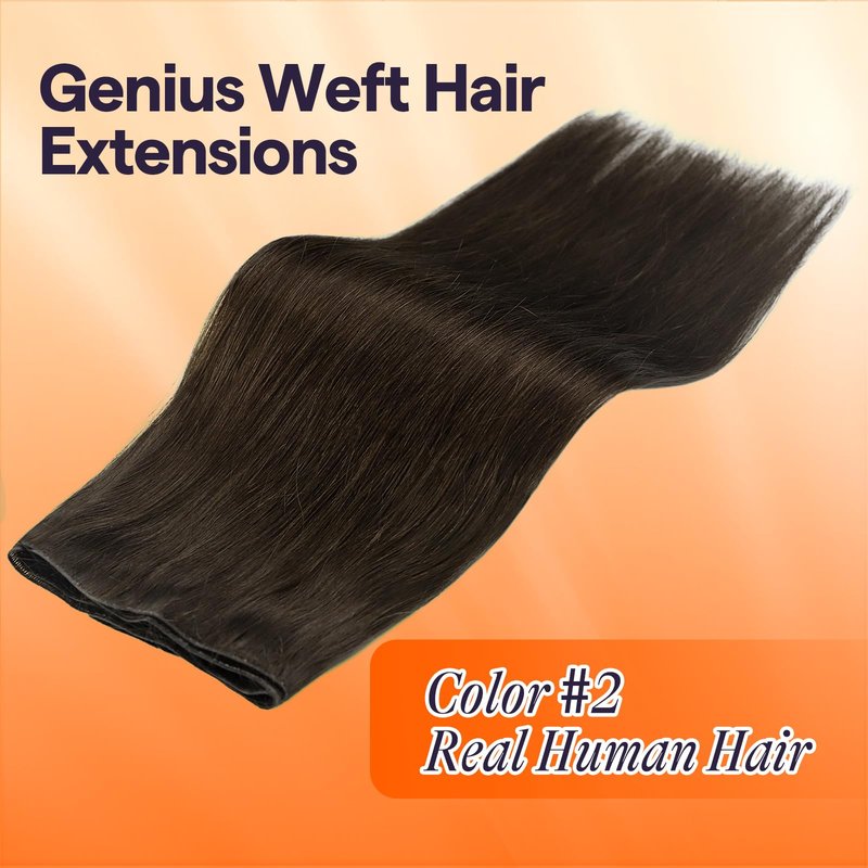 Full Shine Hand Tied Weft Hair Extensions for Fashion Women Sew in Human Hair Straight Remy Weft Extensions Remy Human Hair Full Head Dark Brown 50 Gram 18 Inch