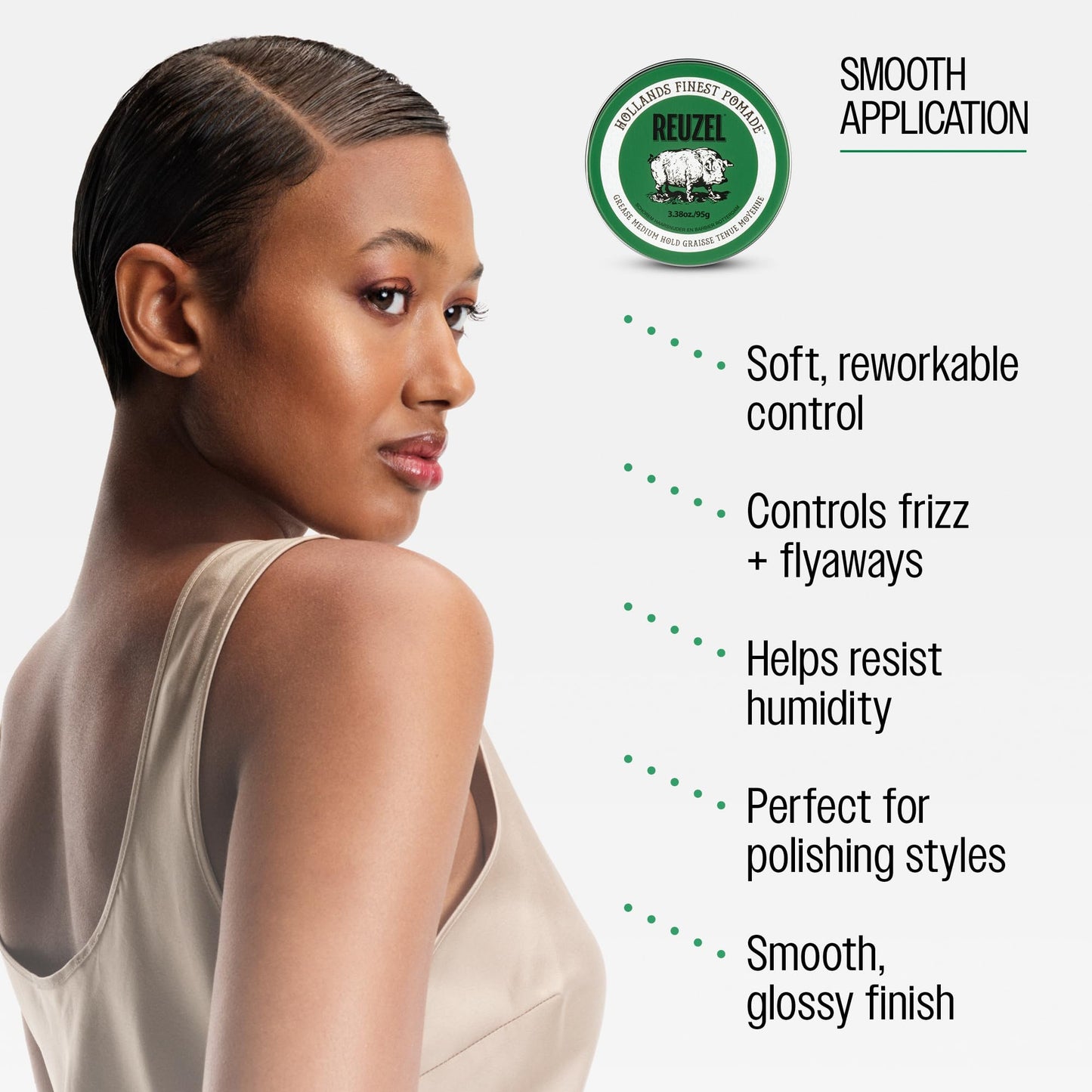 REUZEL Green Grease Pomade, Medium All Day Hold, Oil-Based Styling Wax, Medium Shine, Easy To Wash Out, For All Hair Types