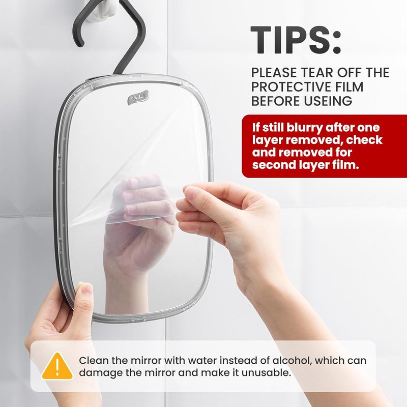 Fogless Shower Mirror for Shaving - Portable Wall-Mounted Shave Mirror | Shatterproof & Travel-Friendly (Black)