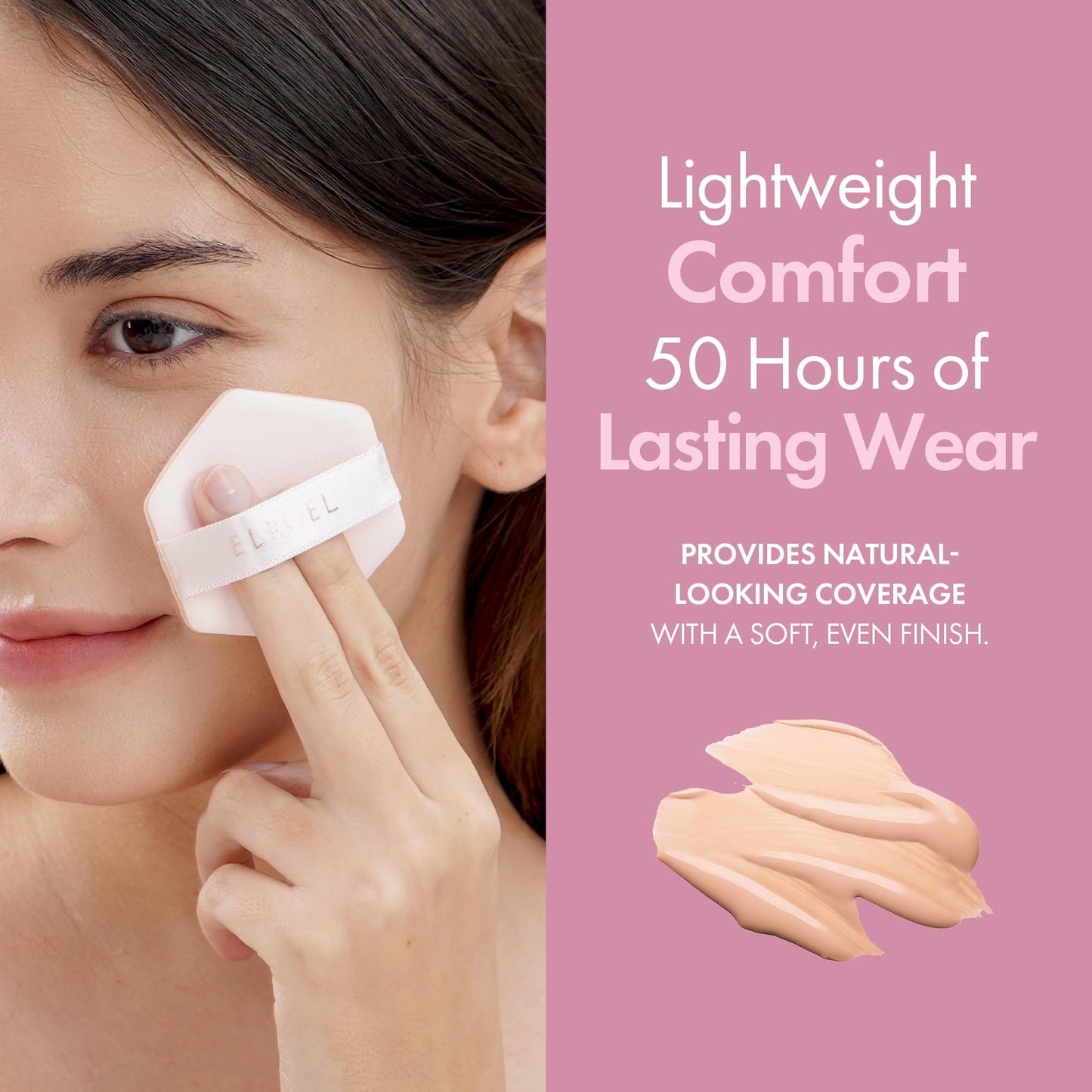 ELROEL Blending Cushion 4-in-1 Korean Cushion Foundation with Italian Caviar, Collagen & Hyaluronic Acid - 12HR Long Lasting, Hydrating & Age-Defying Makeup Concealer 0.44 oz (#23 Natural Beige)