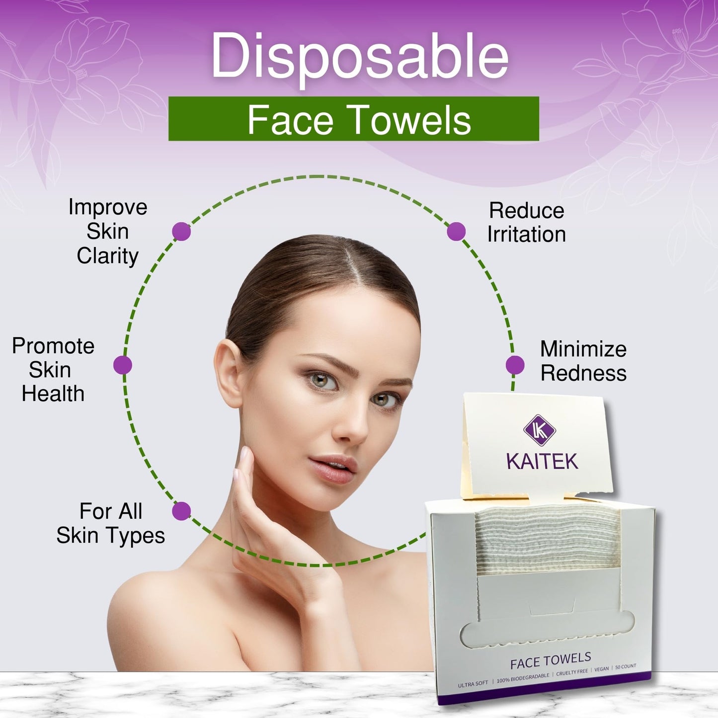 KAITEK Towels XL – 100% Biobased Disposable Face Towels, Ultra Soft Makeup Remover & Cleansing Wipes, Biodegradable, For Sensitive Skin, 50 Count (1 Pack)