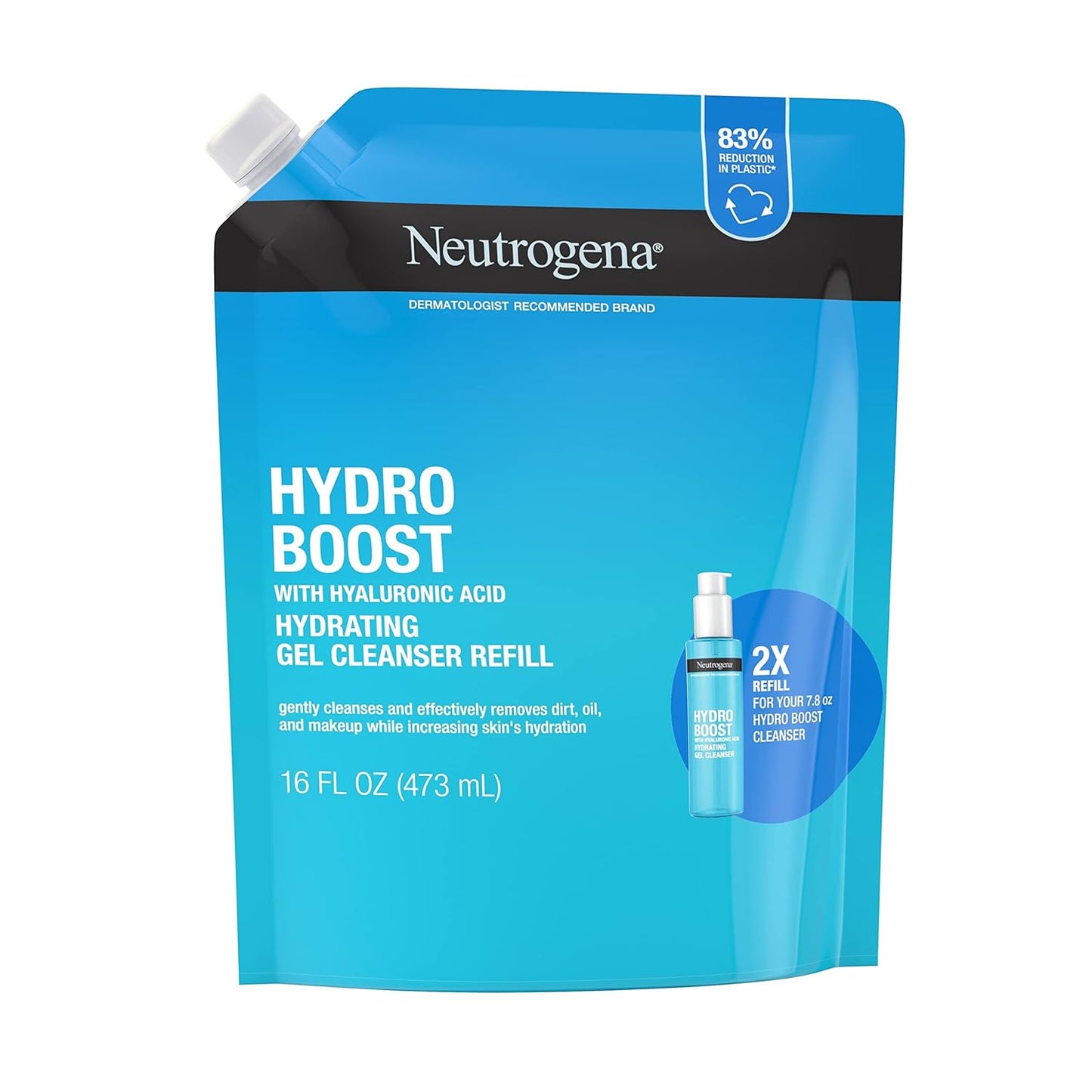 Neutrogena Hydro Boost Facial Cleansing Gel - Lightweight Hydrating Face Wash with Hyaluronic Acid | 16 fl. oz Refill Pouch