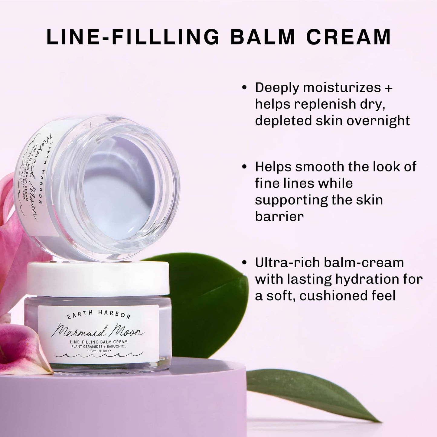 Earth Harbor Mermaid Moon Line-Filling Balm Cream - Vegan Night Treatment for Wrinkles and Hydration, with 20+ Actives - Deeply Restores and Nourishes Skin