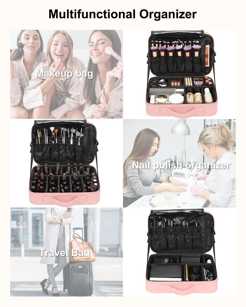 Relavel Travel Makeup Train Case Makeup Cosmetic Case Organizer Portable Artist Storage Bag with Adjustable Dividers for Cosmetics Makeup Brushes Toiletry Jewelry Digital Accessories
