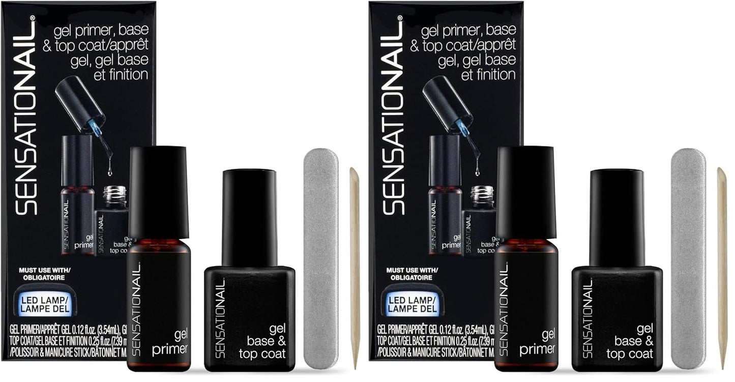 Sensationail Gel Polish Refill Kit - Base & Top Coat with Gel Primer, Black (2 Pack)