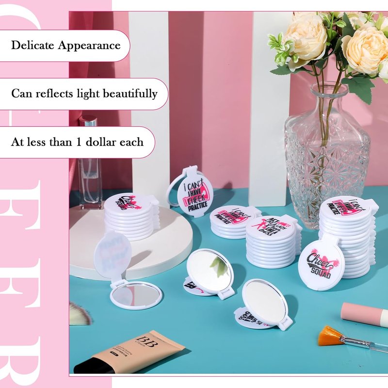 Cheerleader Gifts - 50 Pcs Compact Folding Pocket Purse Mini Makeup Mirror | Inspirational Travel Gift for Team Graduation (White)