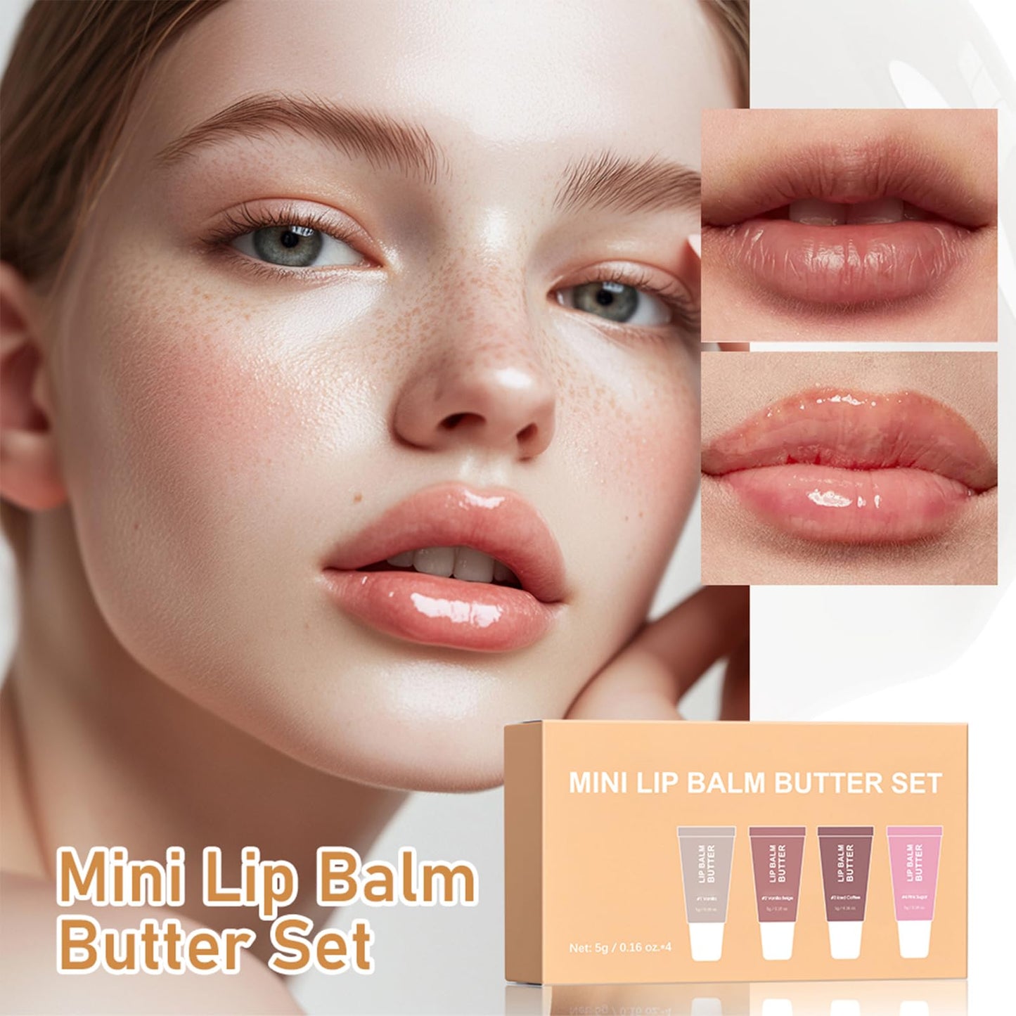 4Pcs Hydrating Lip Gloss Set, Mini Lip Balm Pack, High Shine Glass Finish Lip Moisturizing Plumping Lip Gloss Shiny Jelly Liquid Lipstick for Women