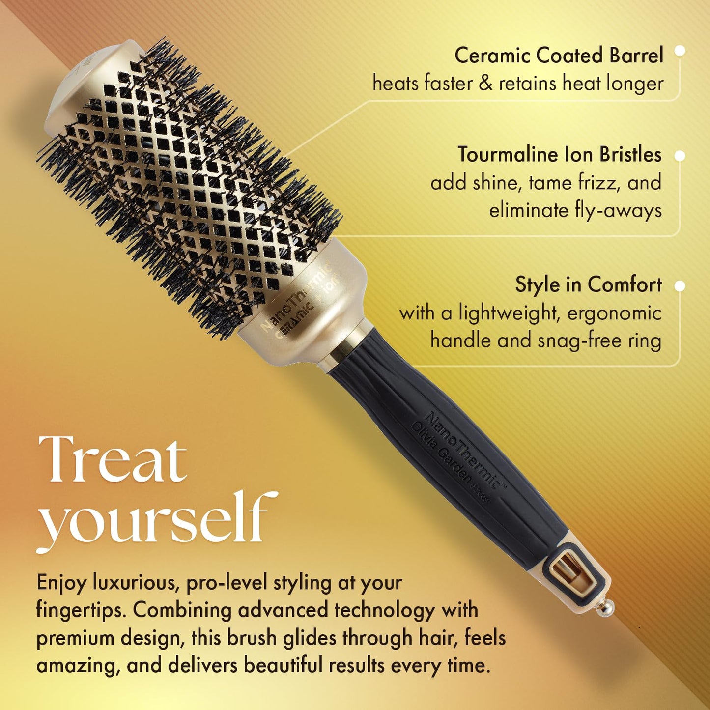 Olivia Garden NanoThermic Ceramic + Ion Round Thermal Hair Brush - Not Electrical - Professional Blowout Brush for Normal to Thick Hair, NT-44G 1 3/4"
