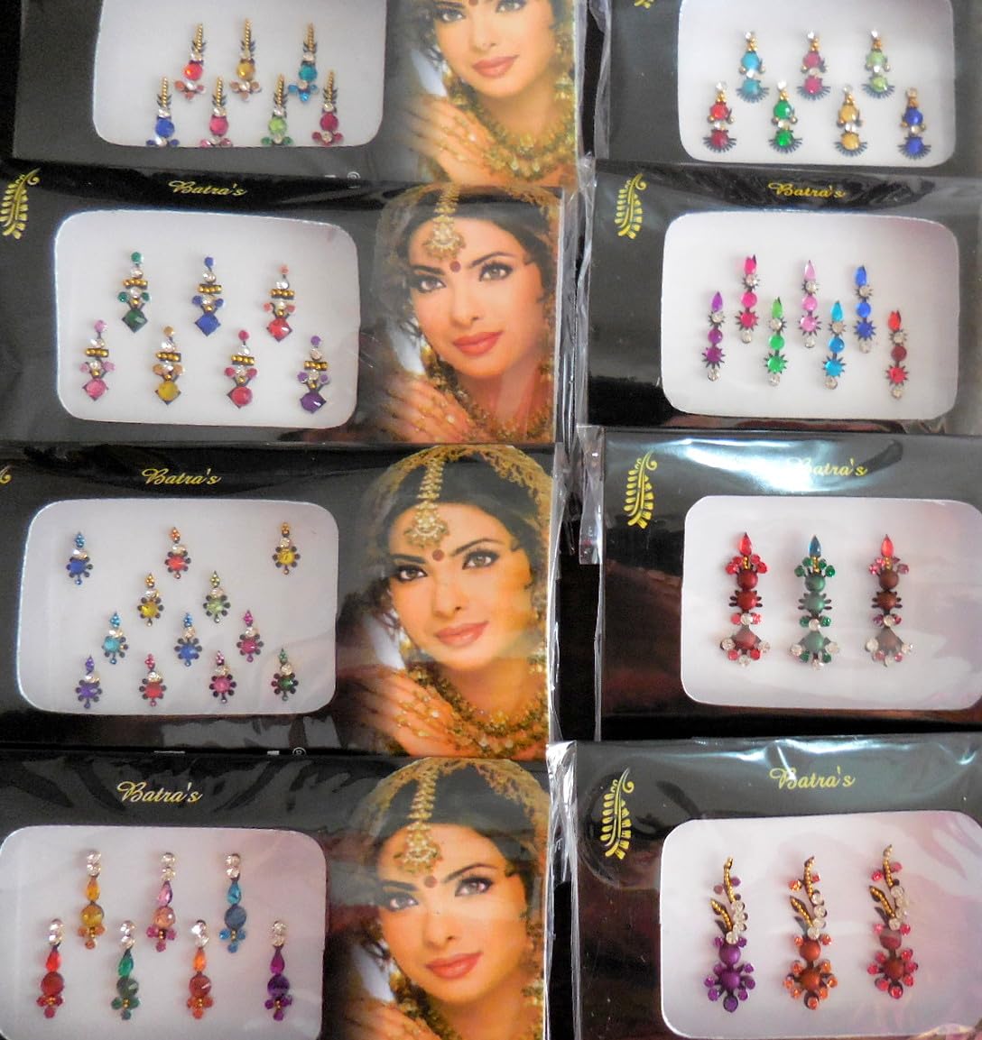 6 Packs- 42 Self-Adhesive Bindis Small to Long Forehead Tika