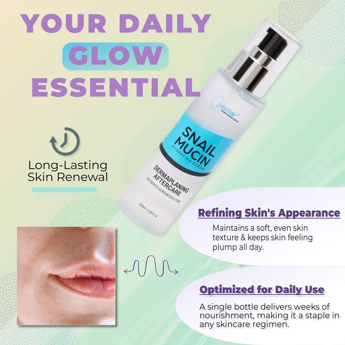 Snail Mucin Hydrating Serum for Post-Dermaplaning – Korean Beauty Skincare to Soothe, Hydrate & Renew Skin After Face Razors & Dermaplaning Tools – Ideal For Dermplane and Daily Routine