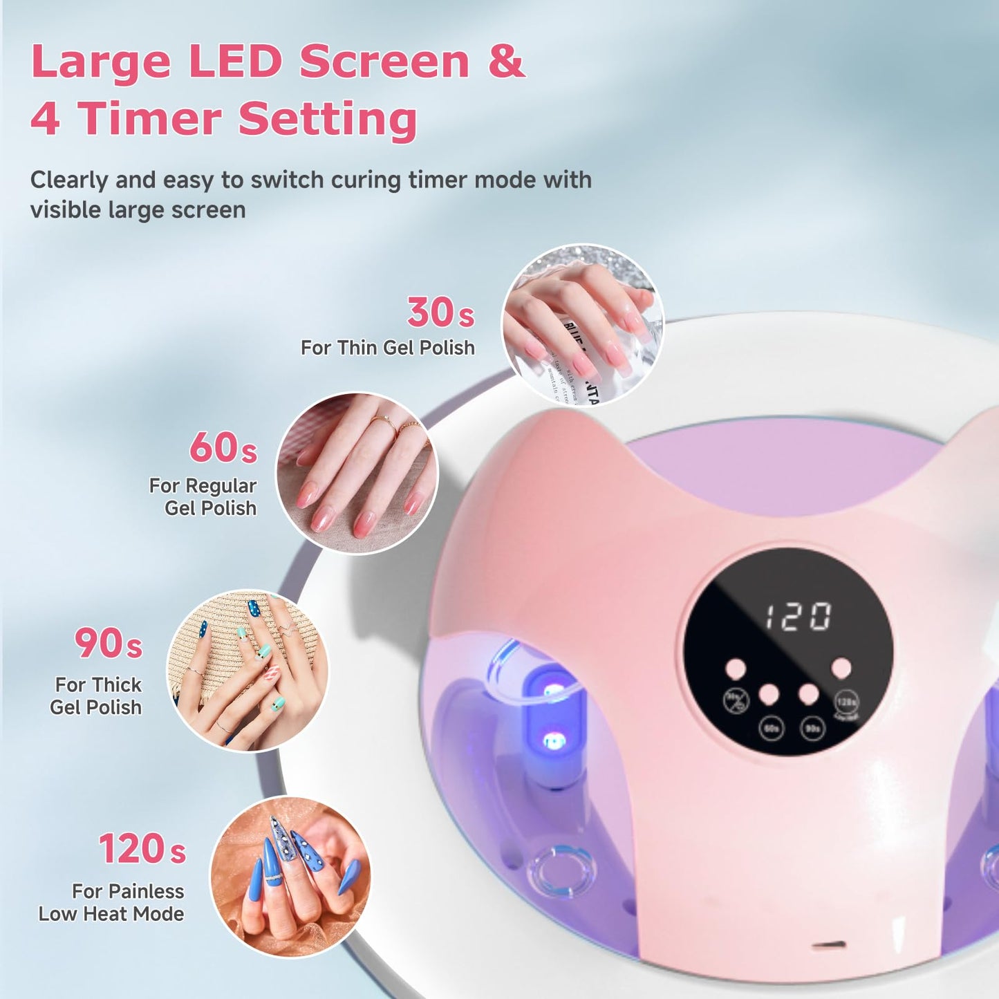 Rechargeable LED Nail Lamp, Meremit 49W Nail Curing Lamps for Gel Polish, UV Nail Light with 4-Timer Setting and Flexible Angle Adjustable, Professional LED Nail Dryer for Fingernails & Toenails