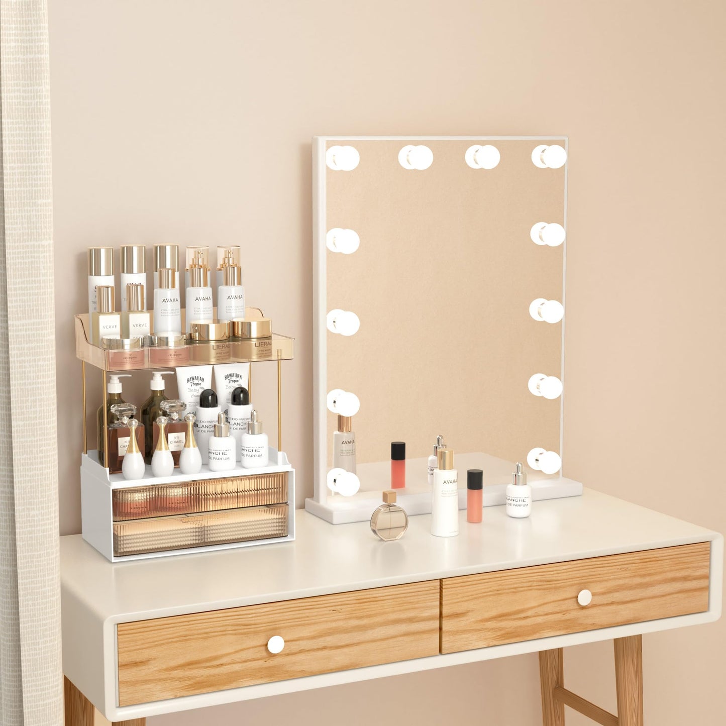 DOADW Bathroom Countertop Organizer with 2-Drawer, 3 Tier Makeup Organizer for Vanity, Large Multi-Purpose Makeup Skin Care Organizer for Vanity, Clear