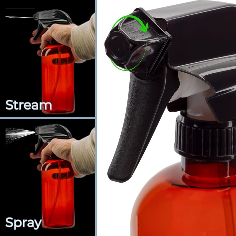 Amber Plastic Spray Bottles - 16oz Heavy Duty Mist & Stream Sprayers | 6-Pack with Chalkboard Labels, BPA-Free