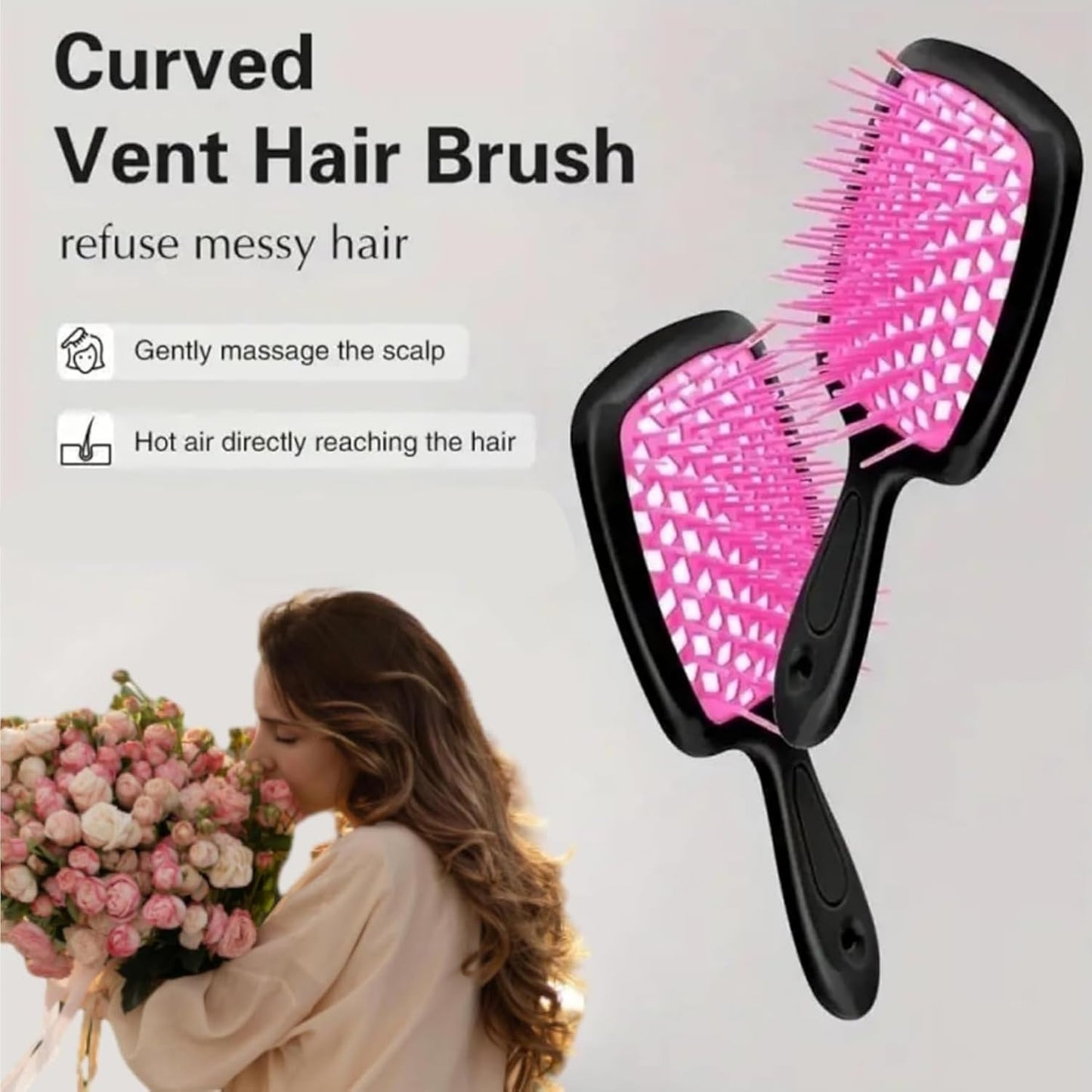Detangling Hair Brush Set - 2PCS Curly Hair Detangler with Scalp Massage | Black & Pink