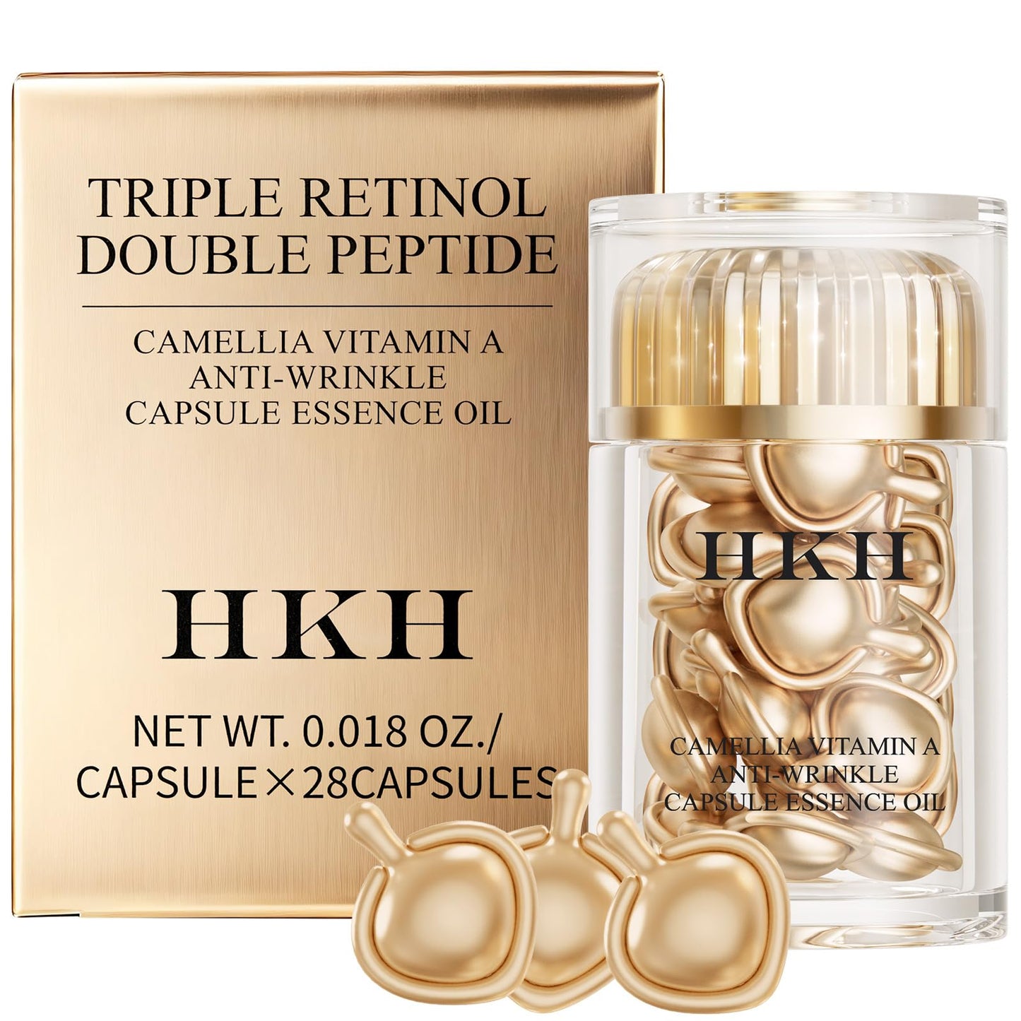 HKH Retinol + HPR Serum for Face - Anti-Aging Wrinkle Night Serum Capsules - Peptide Serum for Women - Skincare Fine Lines & Tighten Sagging Skin - Non-Greasy - Travel-Friendly
