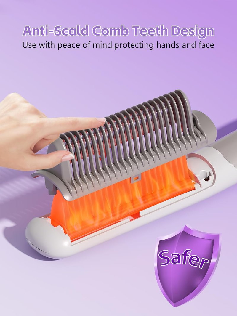 Hair Straightener Brush - Fast Heating Ceramic Straightening Tool for All Hair Types | Anti-Scald Design, Perfect for At-Home Styling