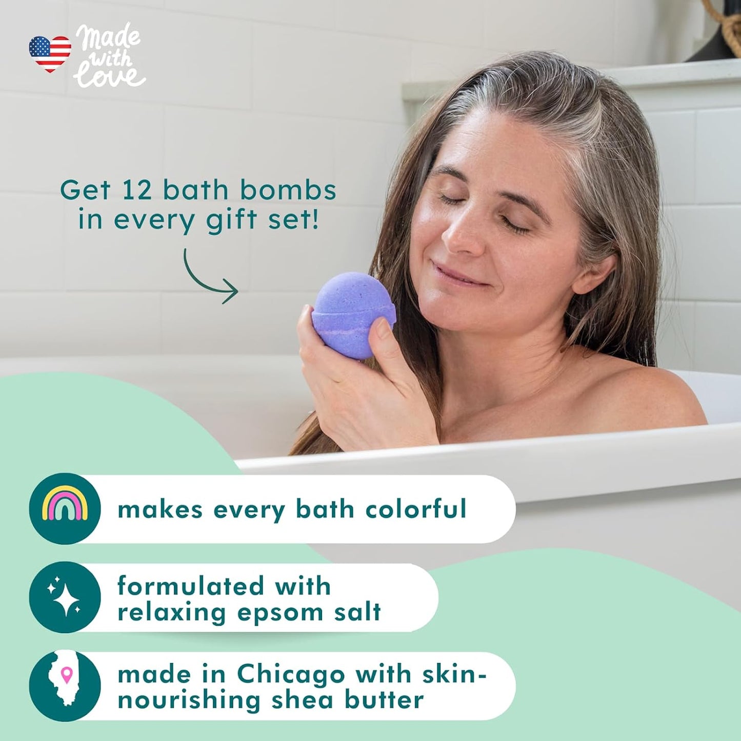 Natural Bath Bomb Gift Set for Women - Organic Essential Oil Bath Bombs for Relaxation | Non-Toxic Spa Gifts