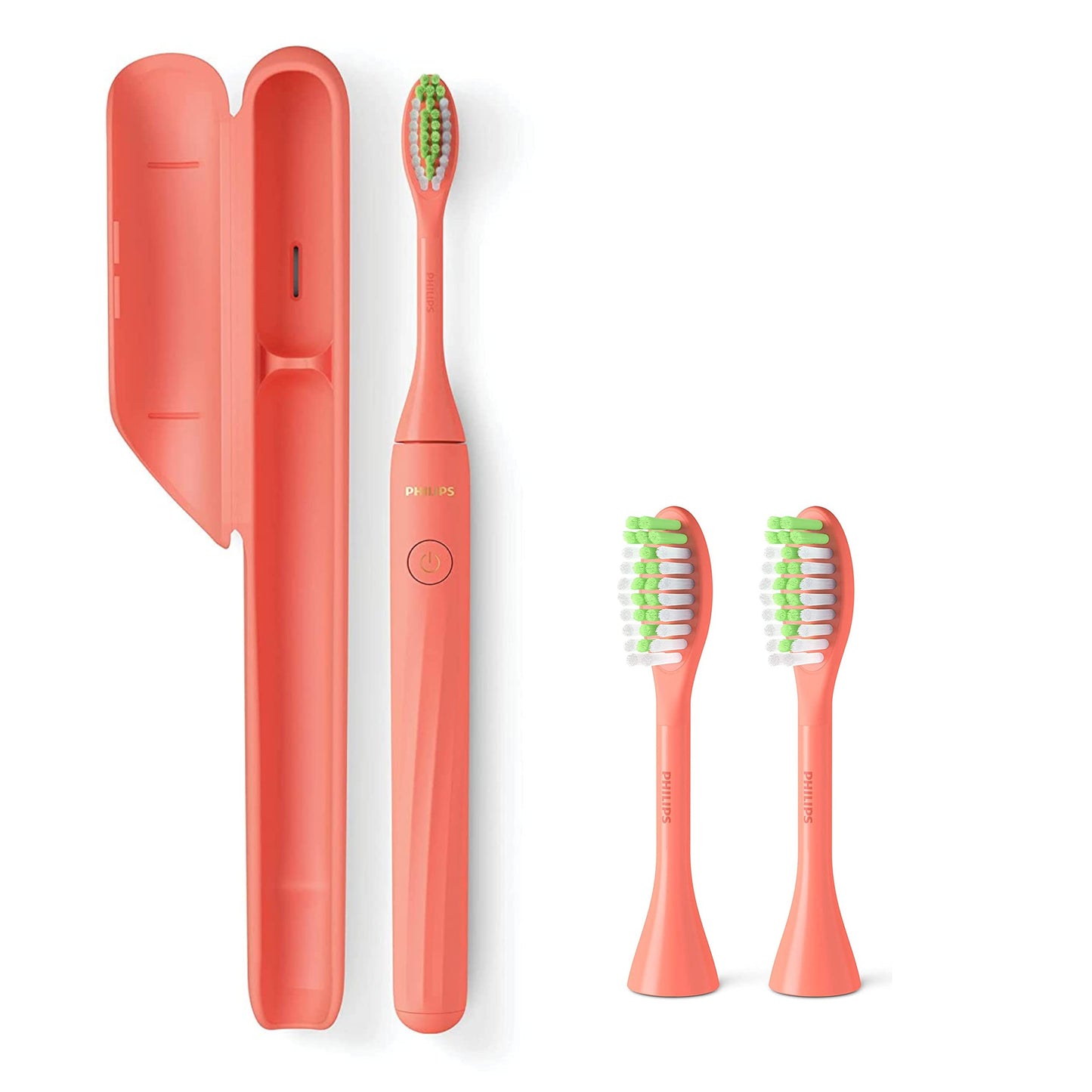 Philips Sonicare One Toothbrush, Electric Battery Powered with Sleek Travel Case and Heads, Miami Coral