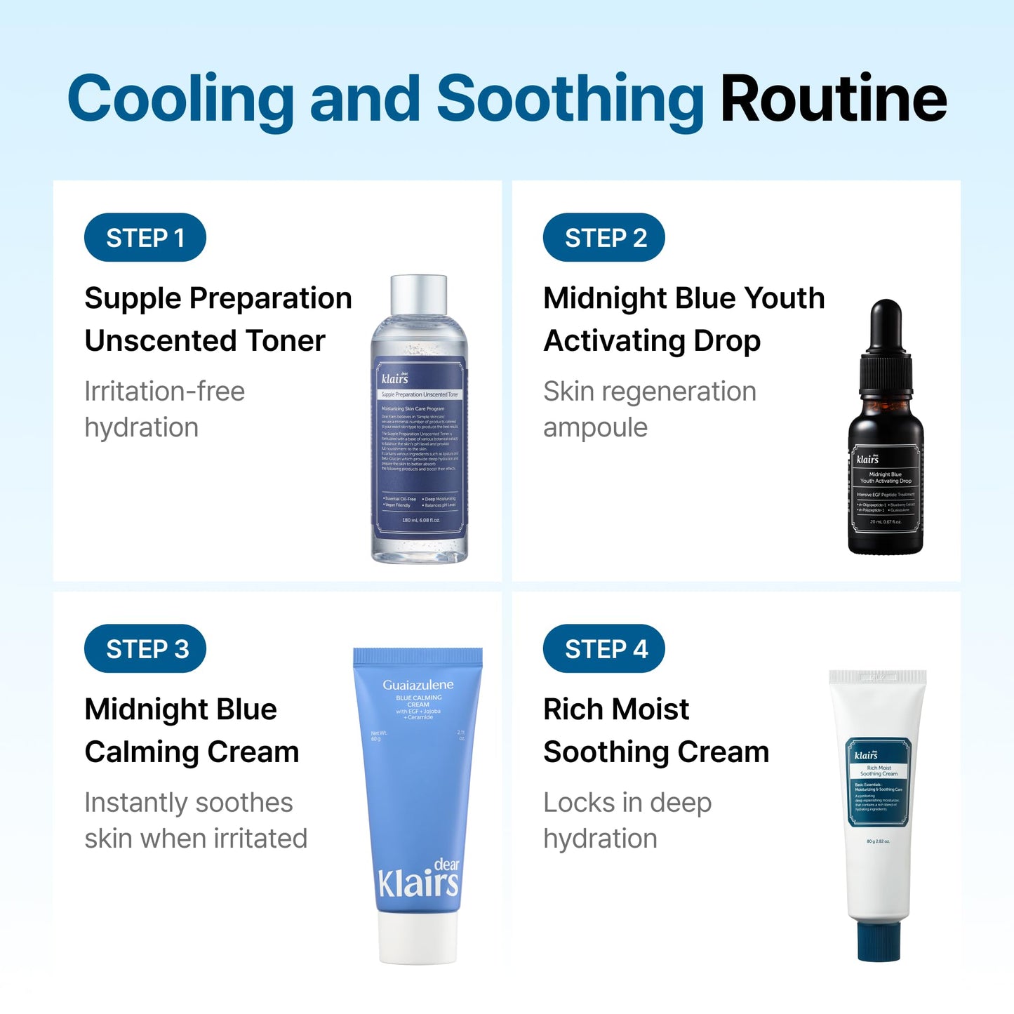 DearKlairs Blue Calming Cream | Face Moisturizer for Redness Relief, 2.11oz