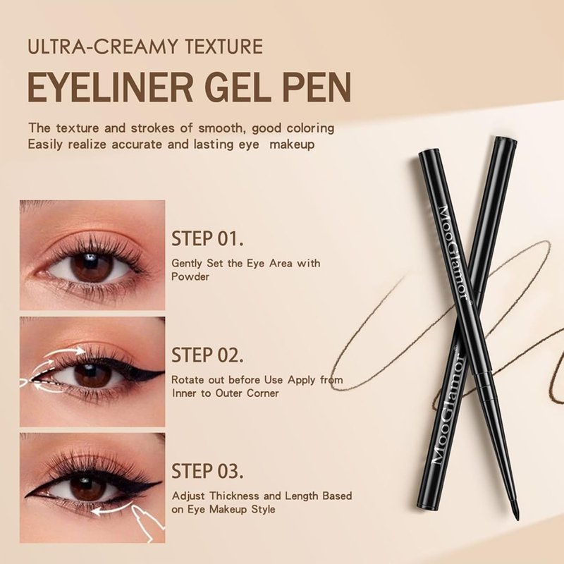 Black Eyeliner Pencil Set - 12 Pcs Waterproof Gel for Bold, Defined Eyes | Retractable Design