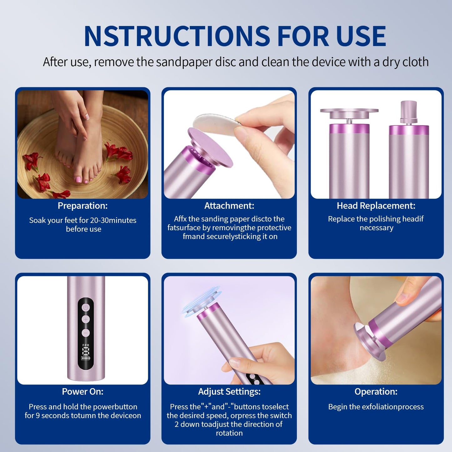 Tpyag Electric Foot Callus Remover, 2-in-1 Feet Callus Remover, 2600mAh Battery, 9-Speed Adjustable Foot Grinding Tool, Includes 100 Sandpaper Sheets and Grinding Heads,Pedicure Tools for Dead Skin