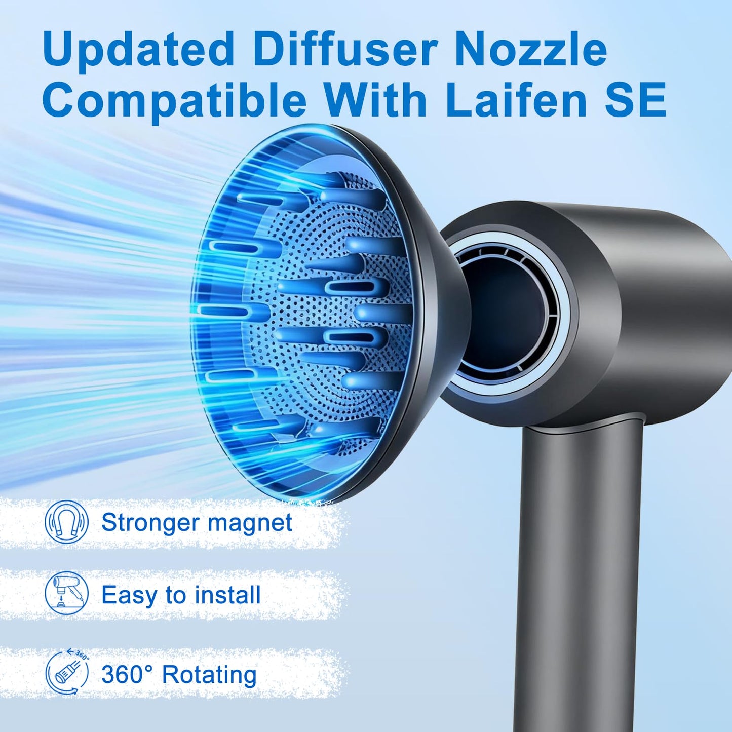 360° Rotating Diffuser Attachment Nozzle Compatible With Laifen Swift Hair Dryer/Laifen SE/SE 2 Hair Dryer Styling Tool, Hair Smoothing Dryer Magnetic Blower Accessories, Black