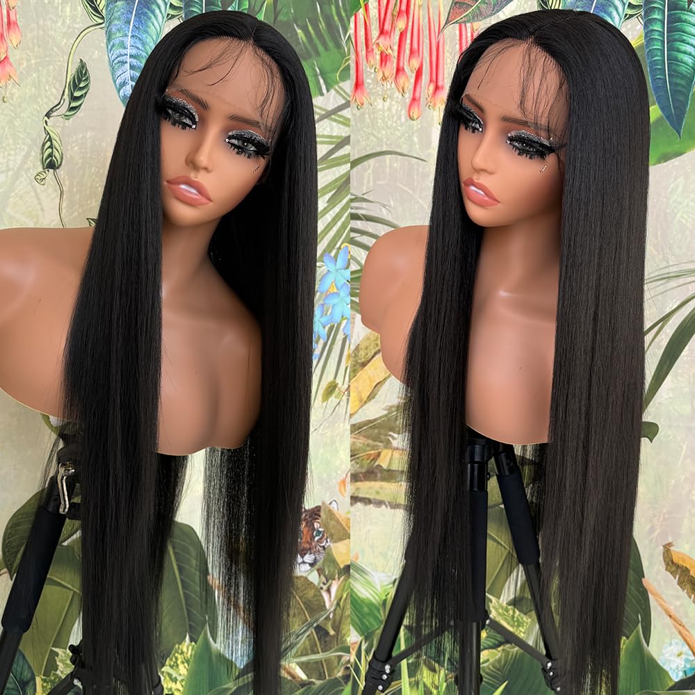 QD-Tizer Synthetic Lace Front Wigs for Black Women Straight Long Hair Wig Pre Plucked Bleached Knots with Baby Hair Heat Resistant Full Wigs Glueless