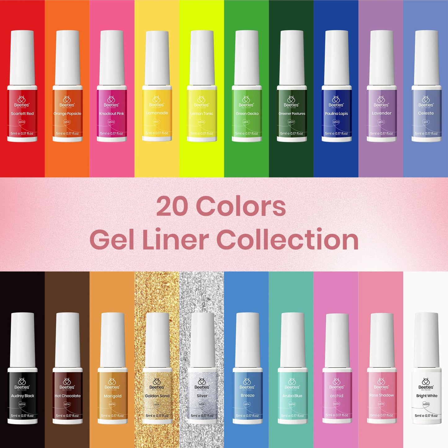 Beetles Gel Liner Nail Art Polish Set with Chrome Nail Powder Mirror Effect Manicure Nails Art Decoration