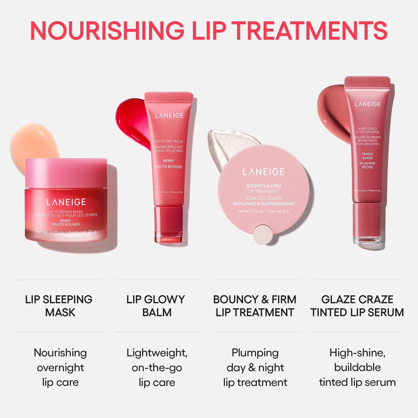 LANEIGE Glaze Craze Tinted Lip Serum, Strawberry Sprinkles: Hydrating Serum for Glossy,Nourished Lips with Plumping Polypeptides,0.42 oz