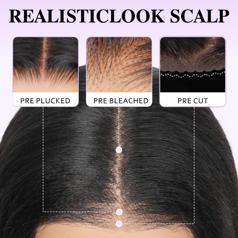 GUDOZO Bob Wig Human Hair Glueless Wigs Human Hair Pre Plucked Pre Cut Yaki Straight Human Hair Wig 180% Density 9x6 HD Lace Front Wigs for Black Women 14Inch