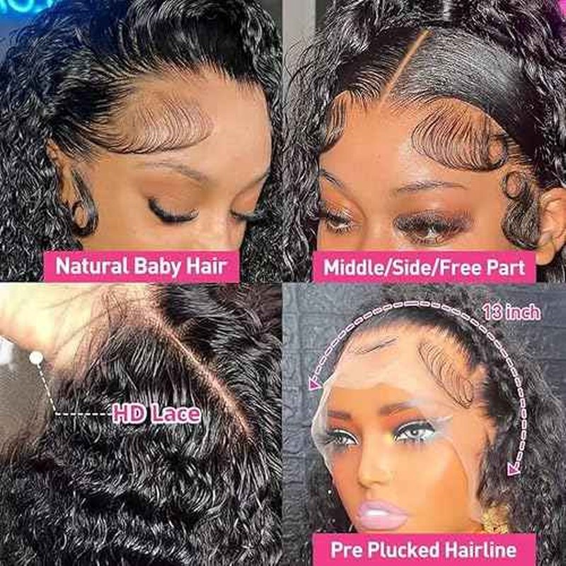 SQU&CIR 16 Inch Deep Wave Lace Front Wigs Human Hair 13x4 HD Lace Front Wigs Human Hair Pre Plucked Brazilian Deep Wave Wig Human Hair Deep Wave Wig 180 Density