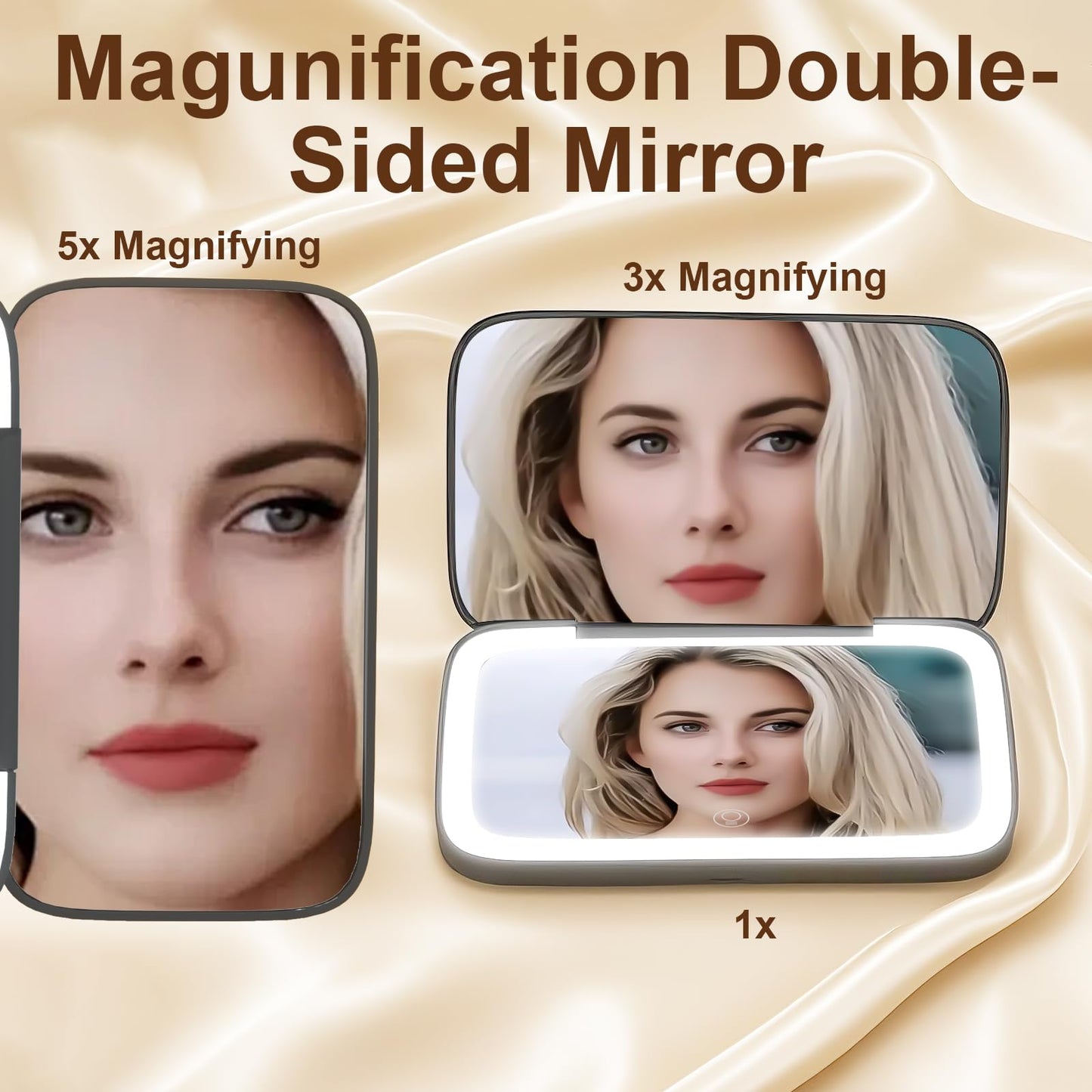 Flairgorw Mini Travel Makeup Mirror Pink Dual-Sided 5X/1X Magnification, 180° Foldable Design, Portable Cosmetic Mirror for Handbag Small Make up Mirror for Gifts