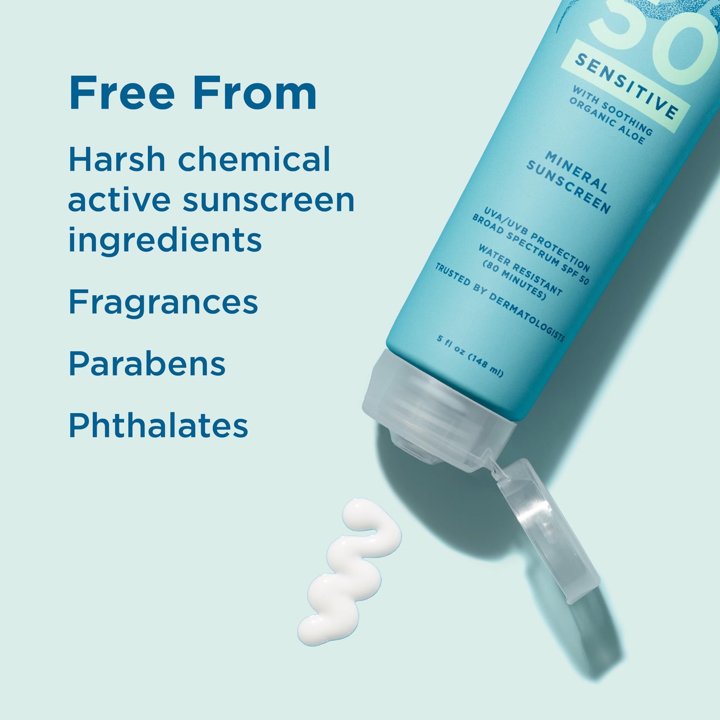 Bundle of BLUE LIZARD Sensitive Mineral Sunscreen with Zinc Oxide Sensitive, SPF 50 5 Fl Oz + 3-Pack Blue Lizard Mineral SPF 15 Lip Balm:Natural Coconut Flavor, Each Tube 0.13 oz.