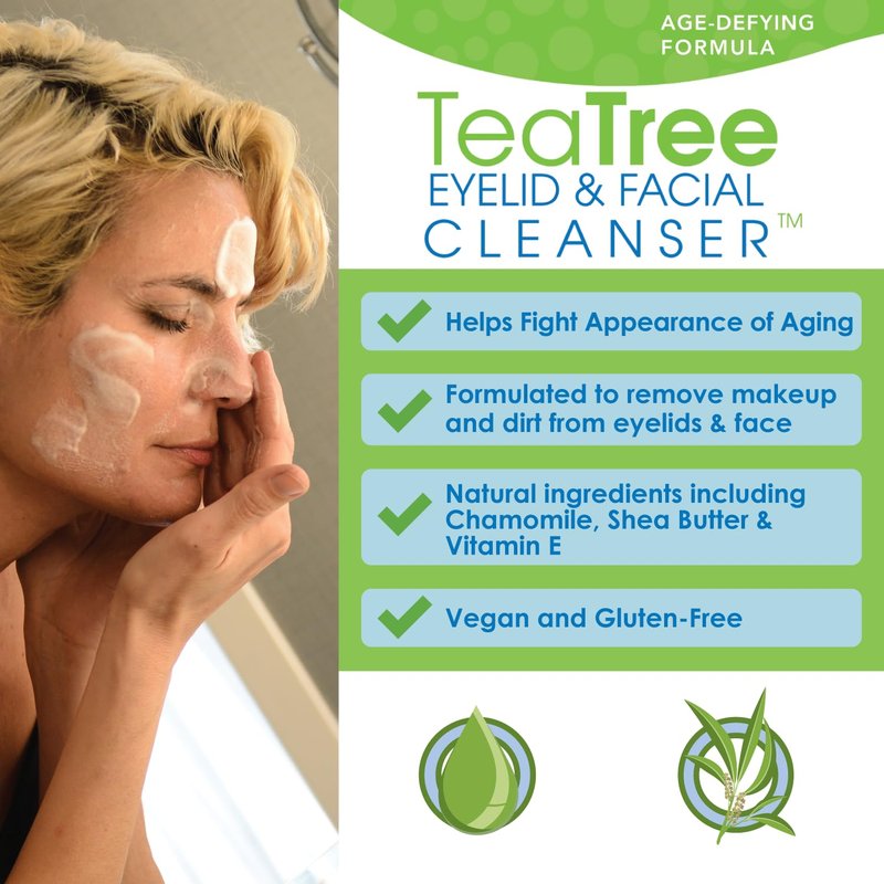EyeEco Age-Defying Tea Tree Eyelid and Facial Cleanser - 50mL - Non-Irritating Eyelid Cleanser and Face Wash with Shea Butter and Vitamin E