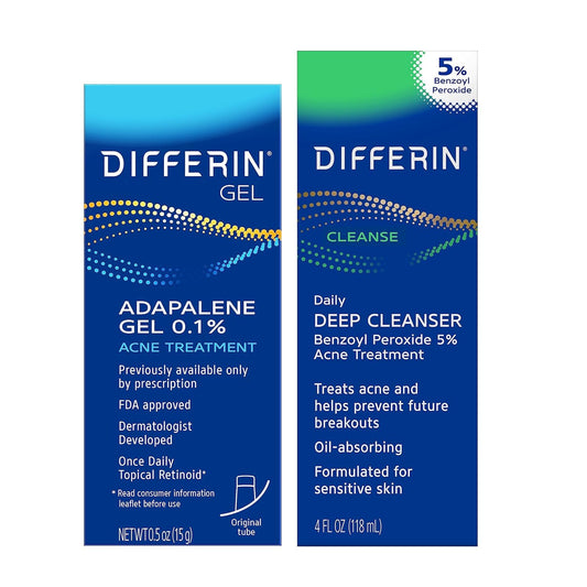 Differin Acne Treatment Kit - Gel Retinoid & Benzoyl Peroxide Face Wash for Pimple-Prone Skin | 0.1% Adapalene