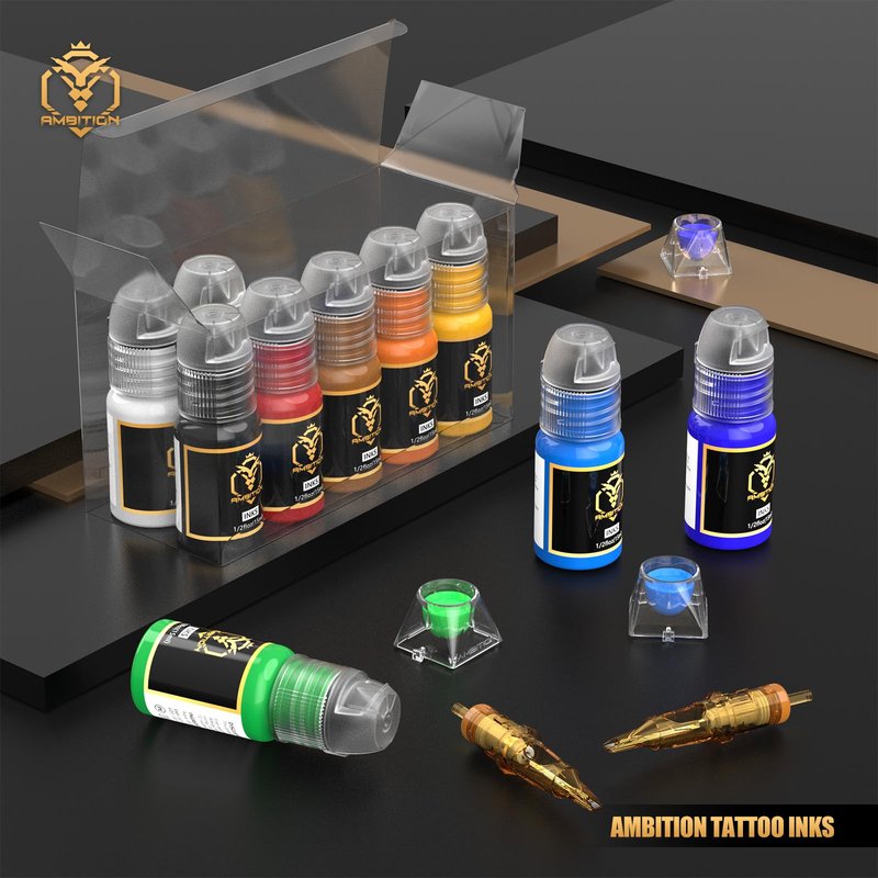 Ambition Tattoo Ink Kit 10 Mixed 1/2 oz(15ml) Bottles Color Professional Pigment Set Supply for Beginners and Pro Artists