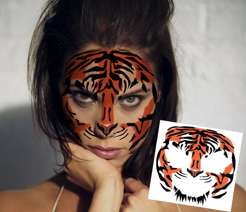 4 Sheets Tiger Face Halloween Temporary Tattoos, Large 6.9 x 6.9 Inch Tiger Face Tattoo Stickers for Kids and Adults - Perfect for Parties, Festivals, and Costumes