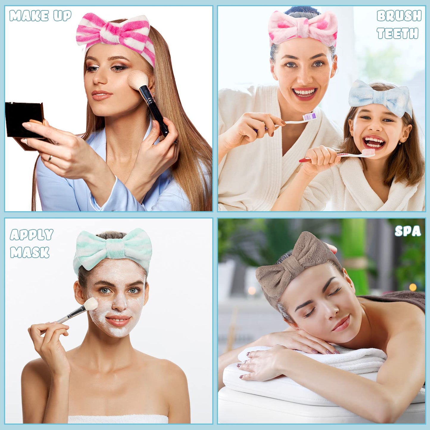 Yunsailing 36 Pcs Spa Headbands Bulk for Women Makeup Headband for Washing Face Adjustable Bow Flannel Towel Head Wraps for Shower Skincare Hairband for Yoga Gift for Women Spa Salon