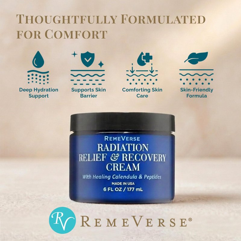 RemeVerse Radiation Cream – Unscented, Gentle, Hyaluronic Acid, Peptides & Calendula Cream for Burns, Soothing Skin and Hydrate Sensitive Skin, Radiation Treatment Skin Care – 6 fl oz