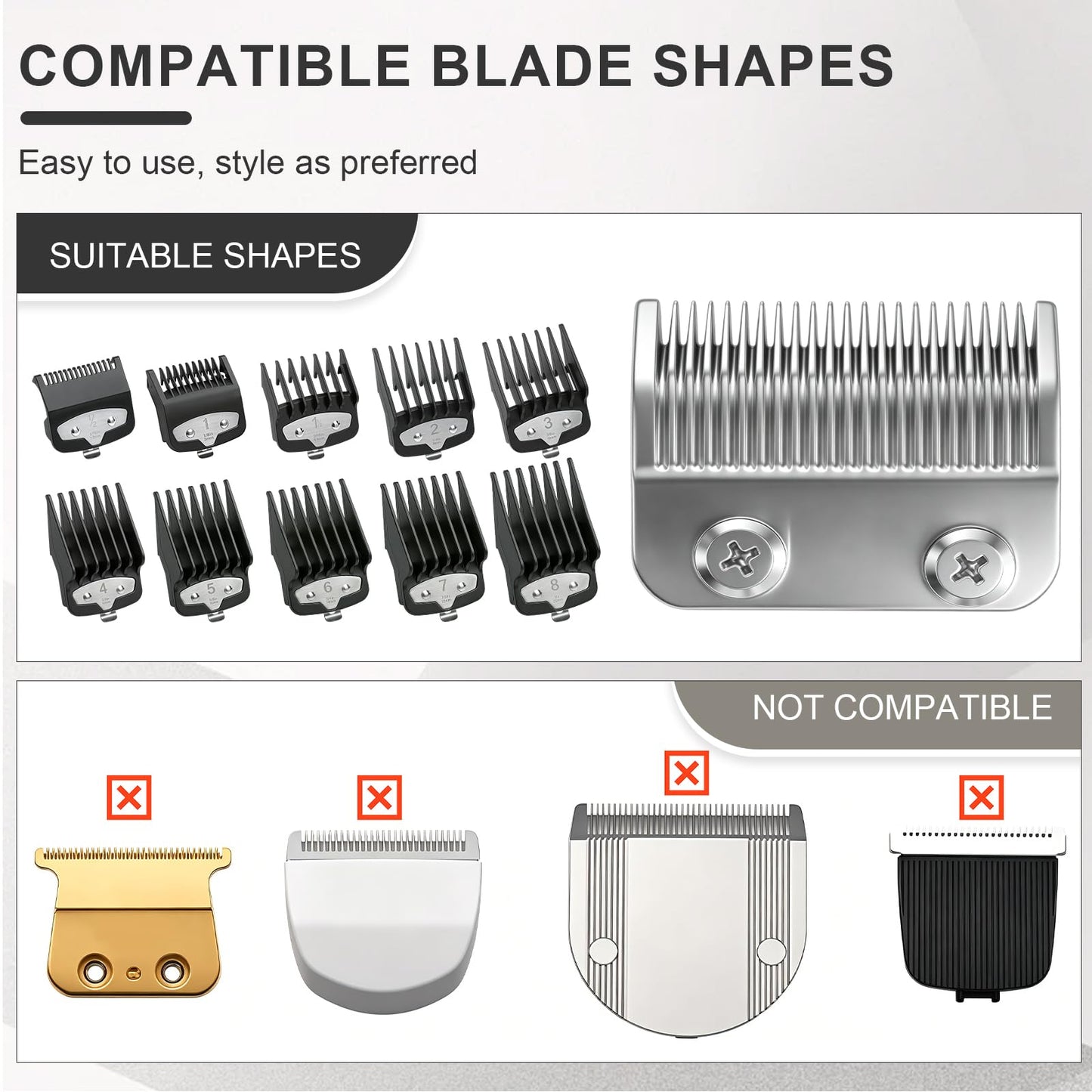 10-Piece Clipper Guard Set, Black Professional Clipper Guard Set Compatible with Most Wahl Clippers (1.5-25mm), Premium Close Cut to 1-Inch,Black