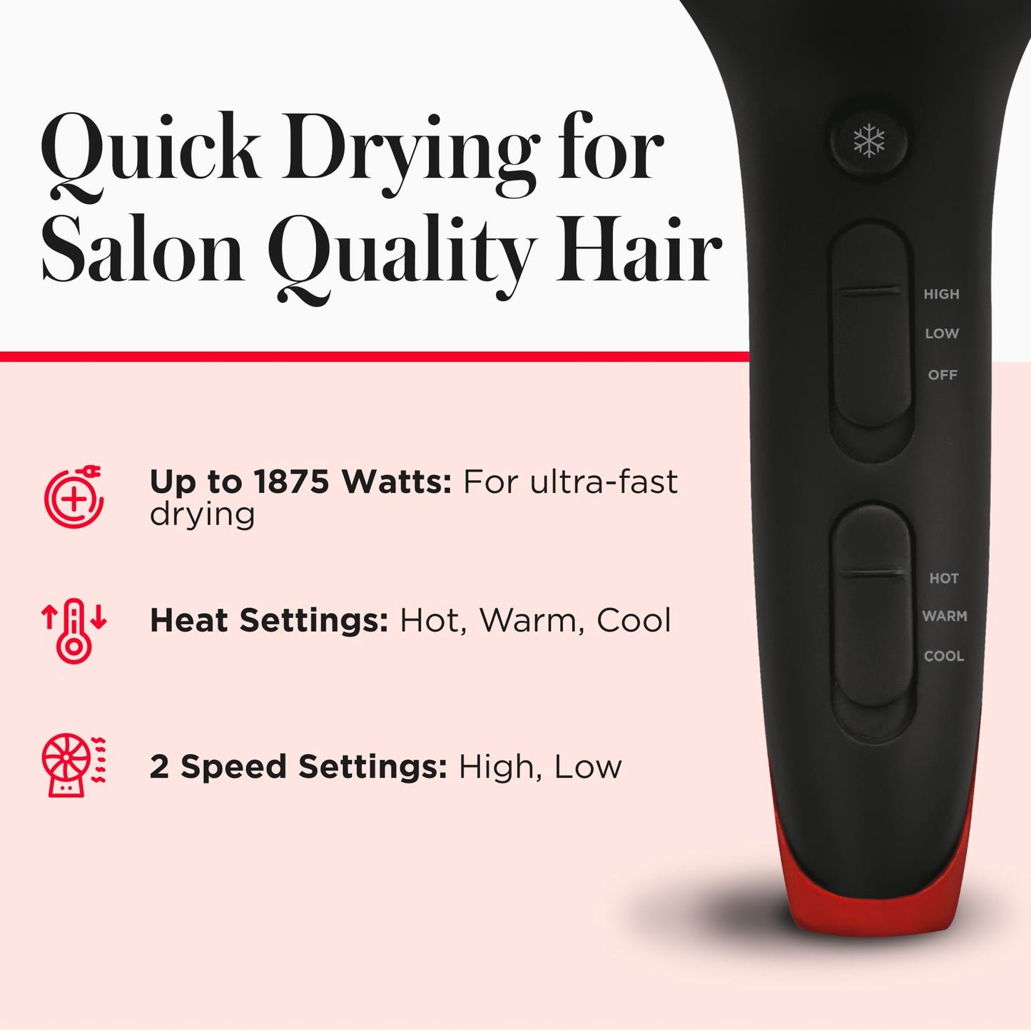 REVLON SmoothStay Hair Dryer with Diffuser, Ionic Ceramic Blow Dryer, Coconut Oil Infused for Frizz Control, Shine and Volume, 1875W Lightweight Dryer with Concentrator for Smooth or Curly Styles