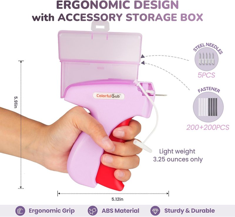 Handheld Stitch Gun for Clothes - Quick Fabric Repair Tool with 6 Needles & 3000 Fasteners | Purple