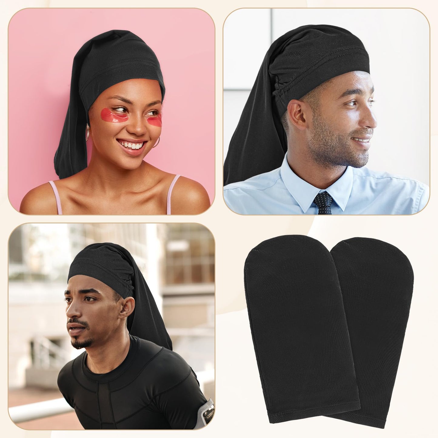 Yuanchu Unisex Dreadlock Cap,10 Pieces Spandex Dreadlock Caps Black Long Hair Dreads Head Wrap Sleep Bonnet Full Cover for Men Women