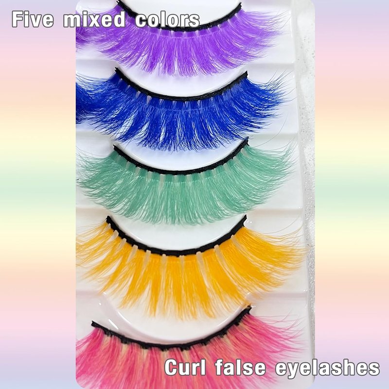 3D Faux Mink False Lashes - Fluffy Colorful Pink Eyelashes for Halloween | 17-20mm, 5 Pairs