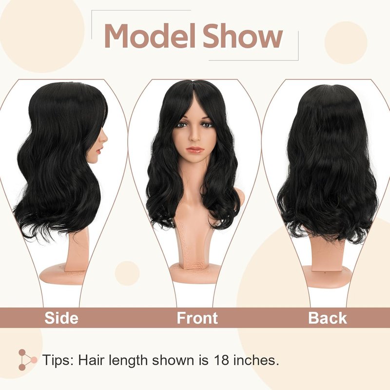 Synthetic Hair Topper for Women - 6"x6" Lace Base, Covers Gray & Thinning Hair | Soft Natural Wavy, 18" Jet Black