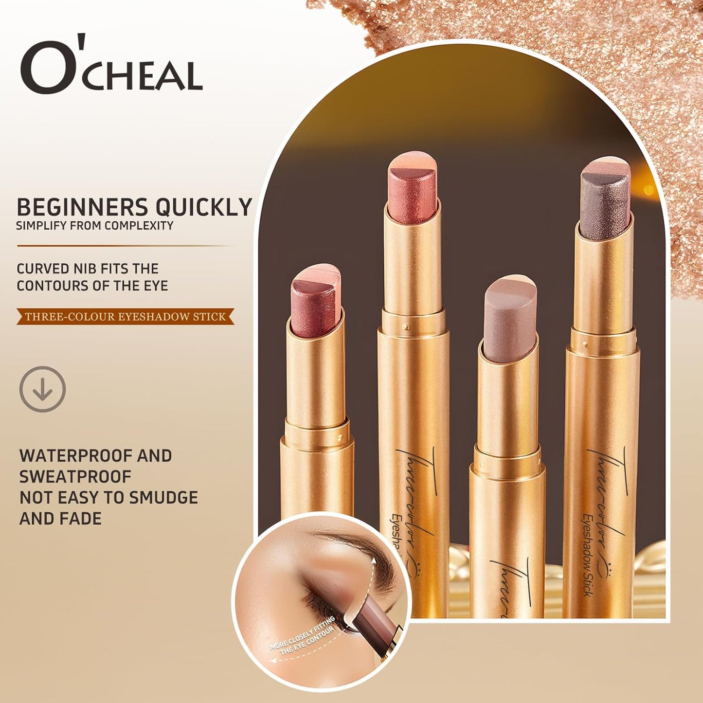 O'CHEAL 4PCS Gradient Eyeshadow Sticks - Matte & Shimmer Waterproof | Long-Lasting, Easy Application