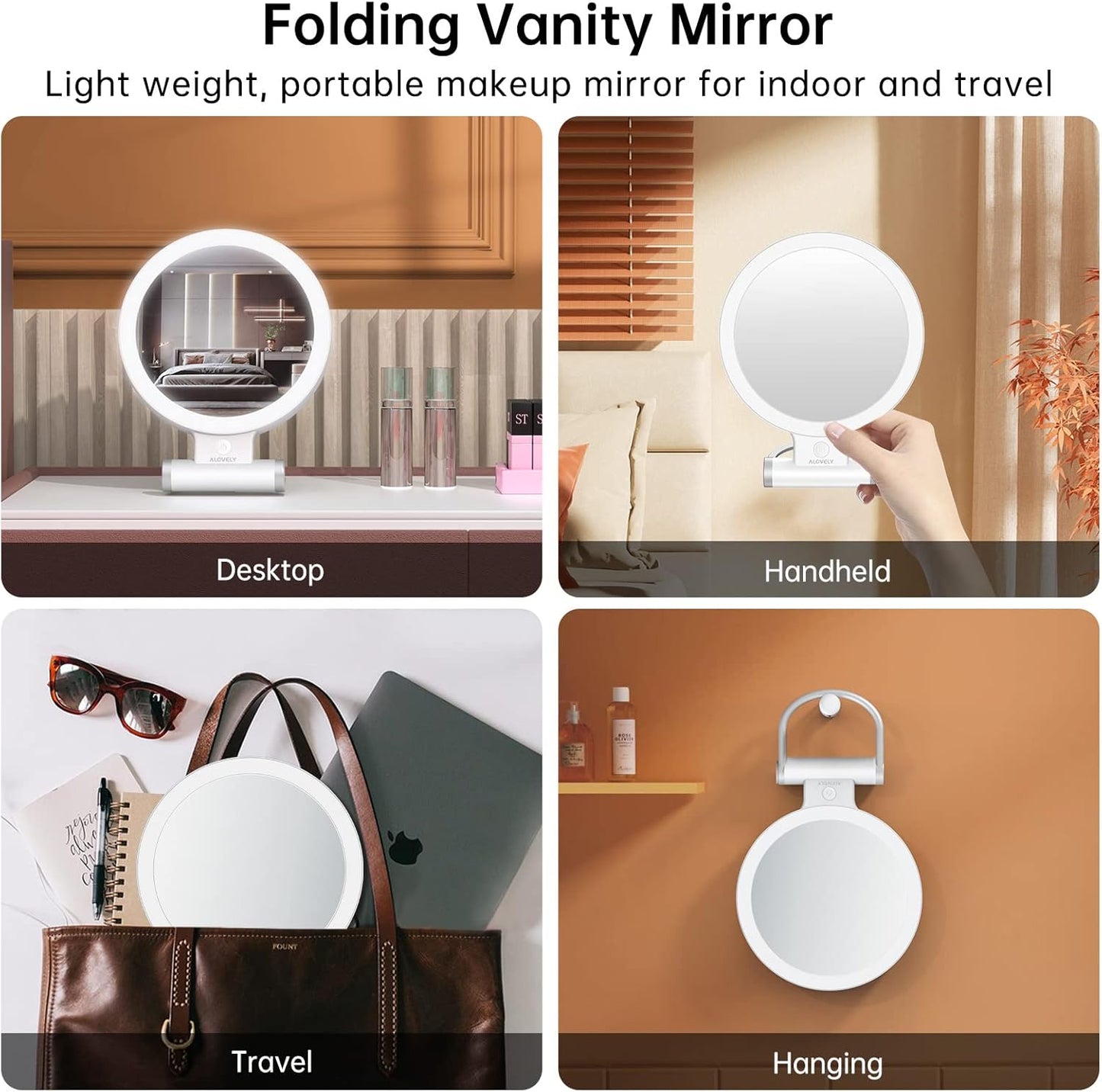 Travel Magnifying Mirror with Light - 1X/10X Magnification, Dimmable LED Vanity Mirror | Portable Round Design for Home Use