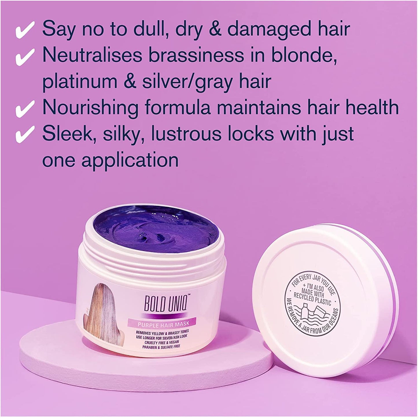 BOLD UNIQ Purple Hair Mask For Blonde, Platinum, Bleached, Silver, Gray, Ash & Brassy Hair & BoldPlex 4 Bond Strengthening Protein Shampoo Bundle - Remove Yellow Tones and Condition Dry, Damaged Hair